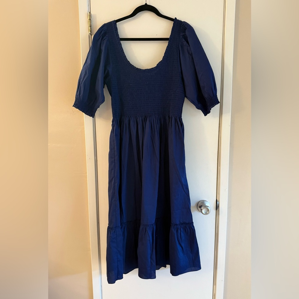 Hill House The Nesli Nap Dress Navy Cotton Lawn - Picture 3 of 6